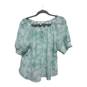 C By One Green Palm Tree Blouse Floral Tropical Rayon Vacation Resort Size Large